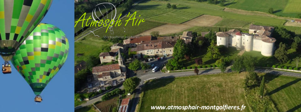 Vue aérienne en montgolfière du village de Mauriac et de son célèbre château