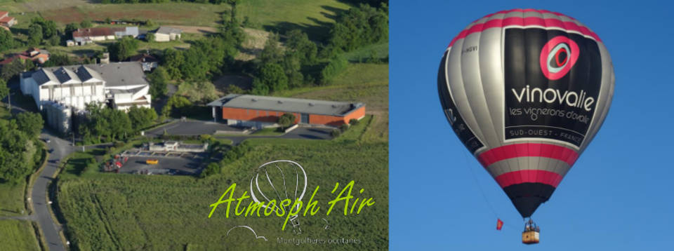 vue aérienne de la cave Vinovalie de Técou en montgolfière