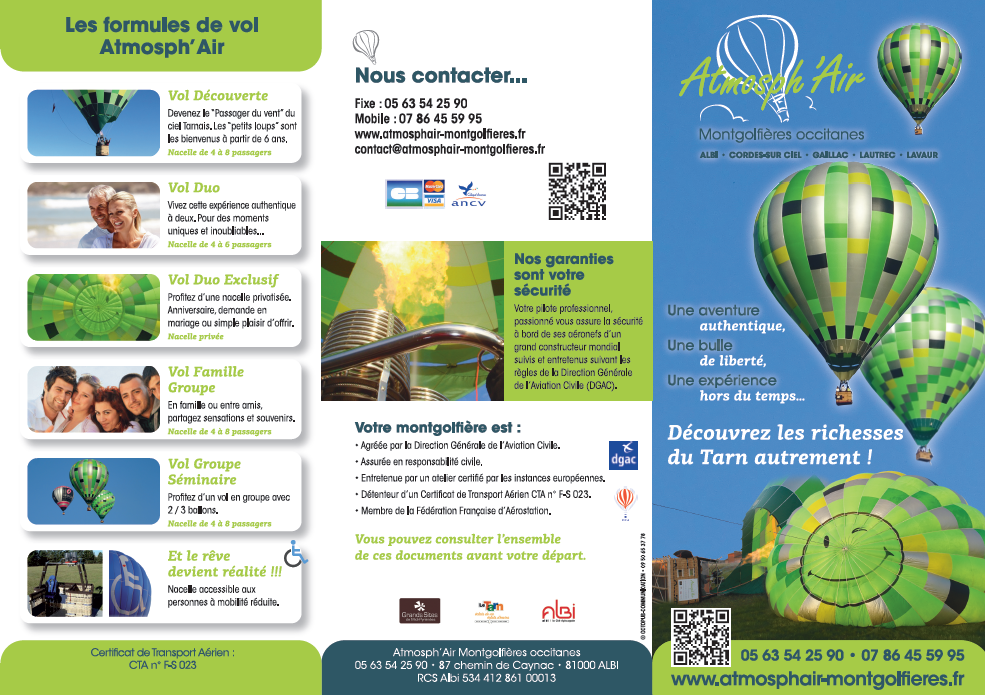 Dépliant de présentation recto Atmosph'Air montgolfières Tarn