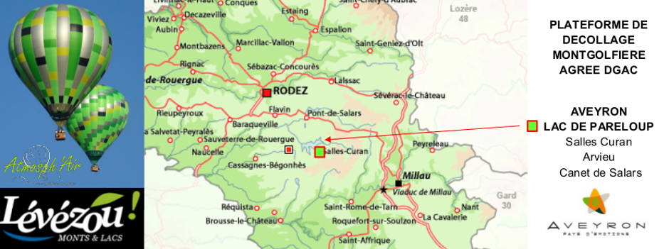 Plan site de décollage montgolfière Lac de Pareloup en Aveyron