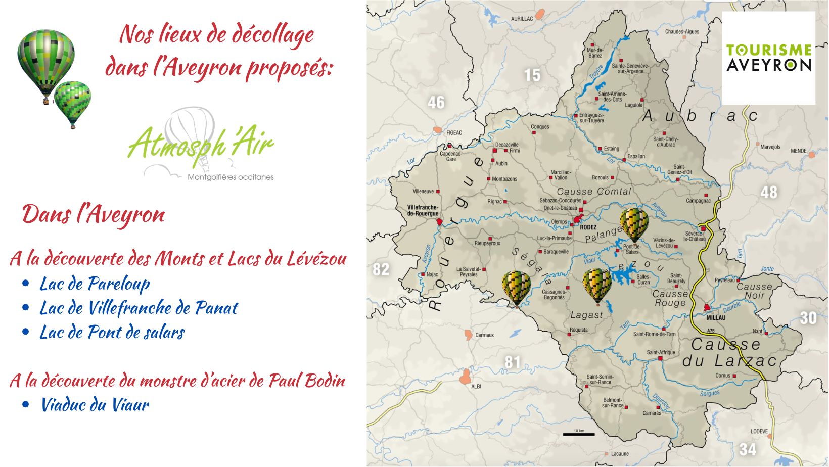 Plan site de décollage montgolfière Lac de Pareloup en Aveyron