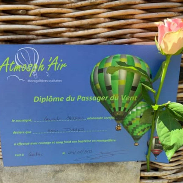 Diplôme du passager du vent Atmosph'Air Montgolfières Occitanes